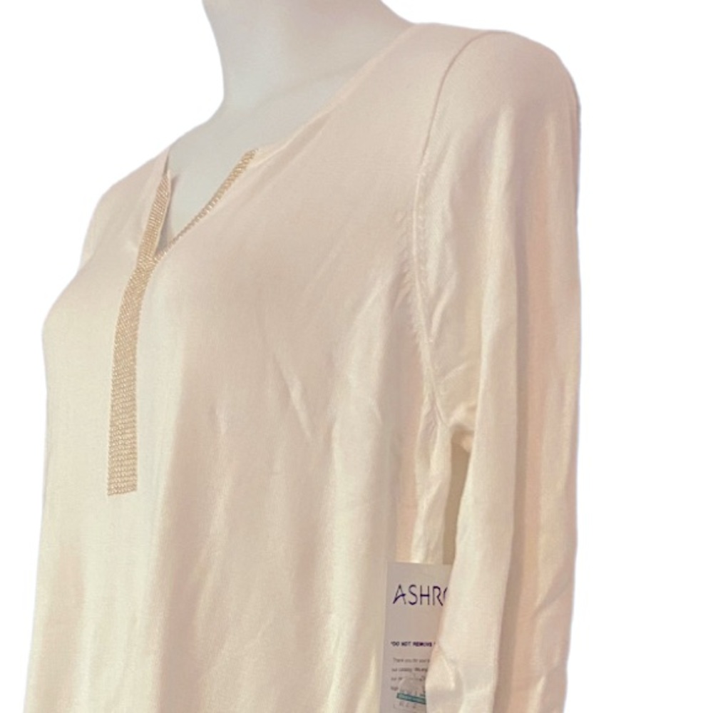 Ashro Light Sweater Dress Bead Studded Midi Long Sleeve Office Party Ivory White - Picture 8 of 12